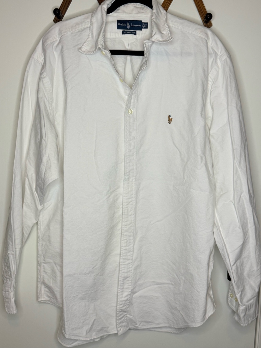 Ralph Lauren White Long-Sleeve Button-Down Shirt with Embroidered Pony